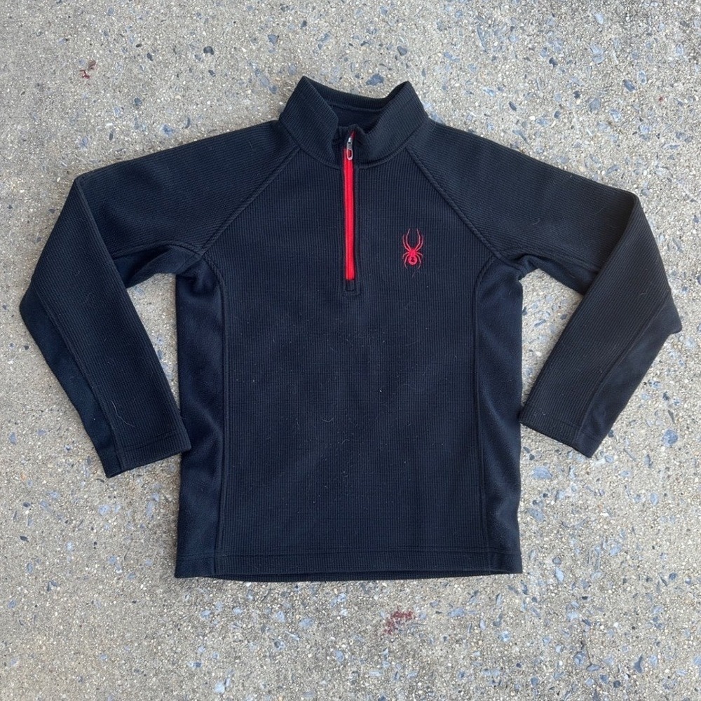 Spyder Kids Black Waffle Knit Quarter Zip Fleece Pullover Jacket Medium 10-12